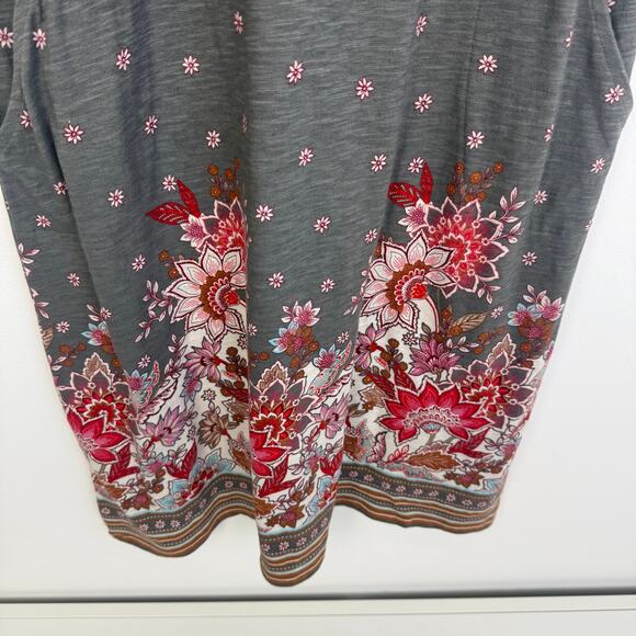 J. Jill Womens Caraway Sheath Short Sleeve Floral Pockets Grey/Red Dress Medium - Picture 4 of 9